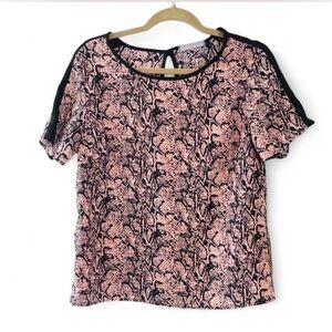 OLIVIA MOON PINK BLACK SNAKESKIN PRINT SHORT SLEEVE LIGHTWEIGHT TOP SIZE LARGE